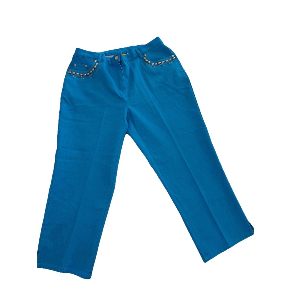 Ruby Rd Petite Capris 8P Blue Stretch‎ Waist Embellished Pockets Crop Pants
